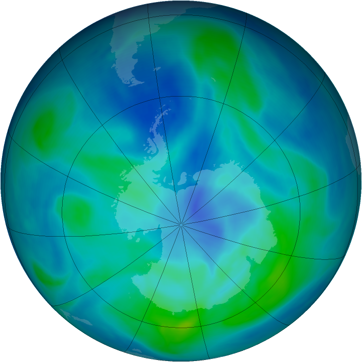 Antarctic ozone map for 01 March 2005